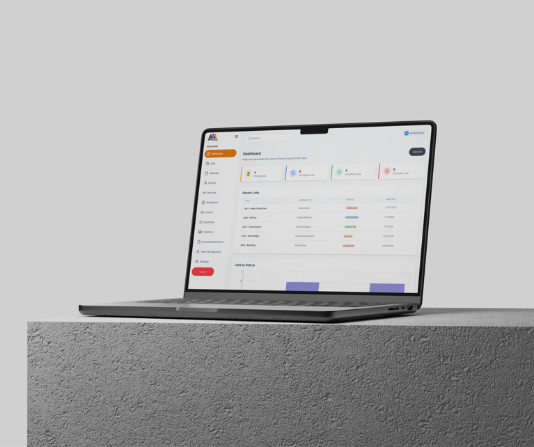 A responsive Next.js admin dashboard for managing clients, jobs, inventory, invoices, and financials backed by Supabase and PDF invoice generation.